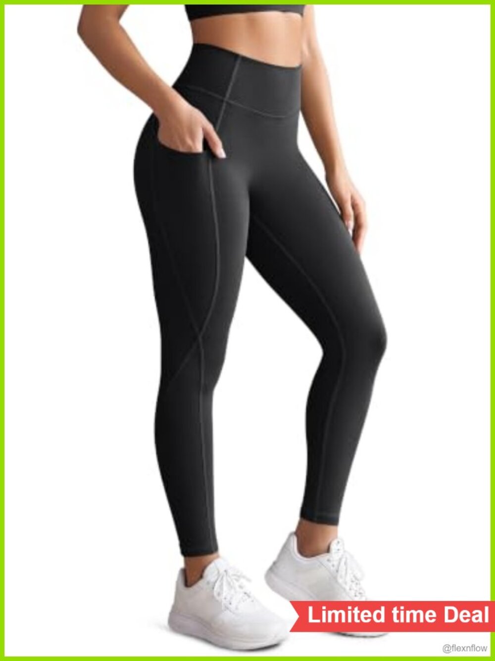 High Rise Compression Leggings with Pockets, Tummy Control Yoga Pants, No Front